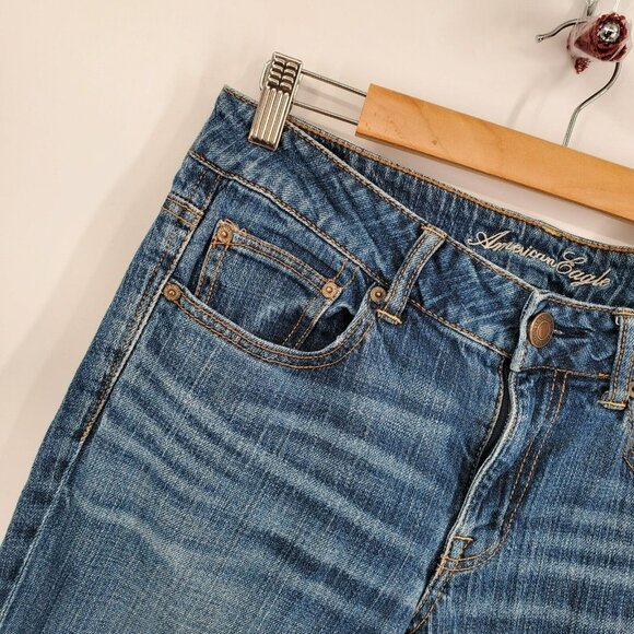 American Eagle Womens Boy Fit Jeans Sz 8 Medium Wash Mid Rise Denim Stretch - Picture 6 of 11